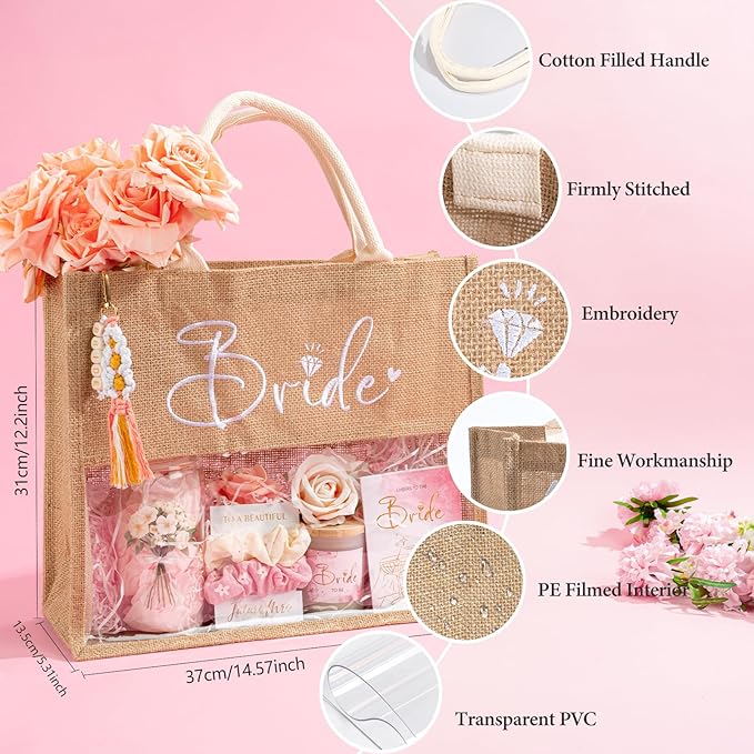 Bridal Shower Gifts, Bride To Be Gifts Box, Bachelorette Engagement Wedding Party Gift, Future Mrs Newly Engaged Ideas for Bride to Be, Bachelor Party Fiance Gift for Women, Bridal Tote Bag Glass Cup