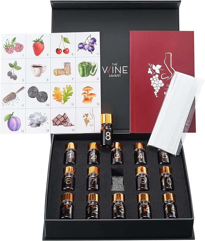 Red Wine Aroma Kit, Tasting & Smelling Aroma Set for Red Wines, 15 Aromas, Training Educational Gift - Beginners & Sommelier Master, Book & Accessories Guide Included