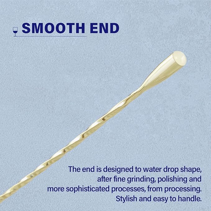 2 Pcs 12 Inches Bar Spoon, Long Handle Mixing Stirrers for Drink, Briout Stainless Steel Bar Cocktail Shaker Spoon, Gold