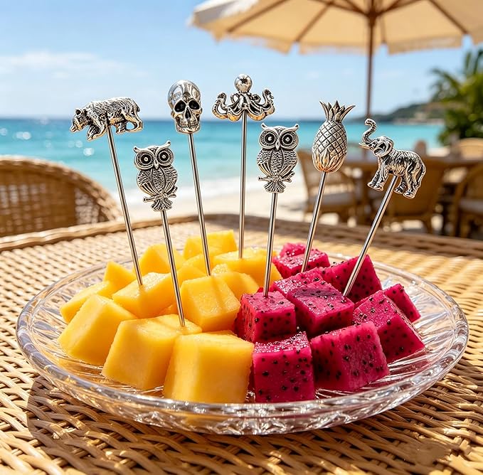 Homestia Stainless Steel Cocktail Picks, 4.7 Inch Reusable Martini Olive Picks, Metal Garnish Skewers for Drinks, Appetizers, Bloody Mary - Set of 6 Metal Cocktail Picks for Party Bar