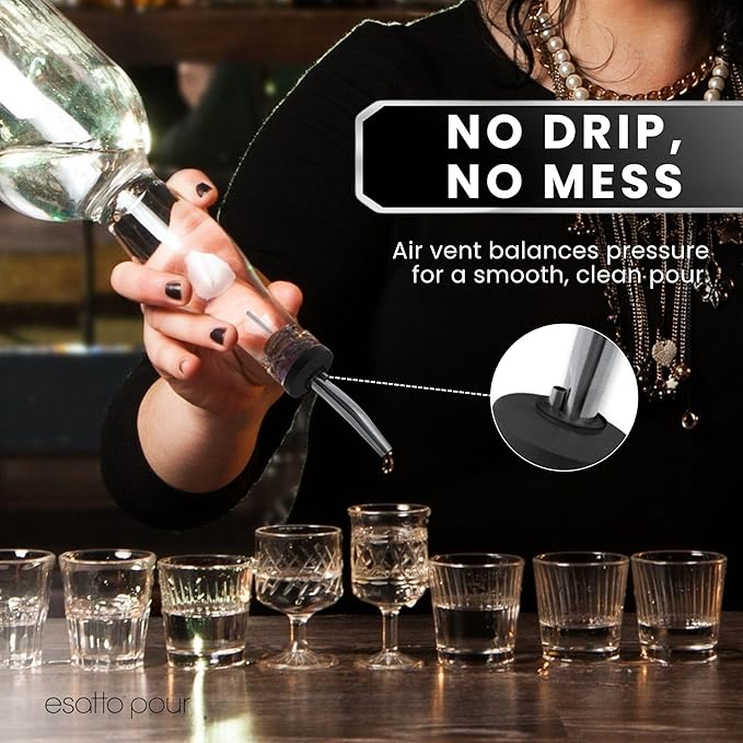 50-Pack Stainless Steel Liquor Bar Bottle Pourers - 50 Dust Caps & 10 Adapters - Drip-Free Nozzle - Pour Spouts for Alcohol & Bartending - Universal Fit Speed Spout - Rust-Free & Easy Clean - Chrome
