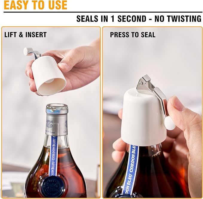 Wine Stopper 2Pack–Airtight Seal Keeps Wine Fresh for Up to 10 Days, Reusable Leakproof Bottle Stoppers for Red/White/Rosé Standard Bottles, Ideal Wine Saver Gift Set for Home, Bar&Party, White