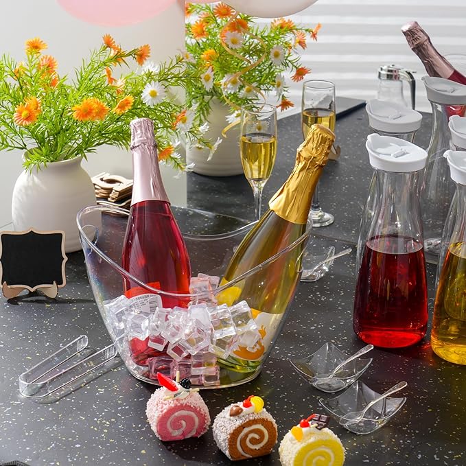 27 Pcs Mimosa Bar Supplies Include Acrylic Ice Bucket 4Pcs 34oz Plastic Carafe with Lids 6 Disposable Salad Bowls with Spoons & Tongs 10 Mini Wooden Chalkboards for Summer Party Family Gathering Bar