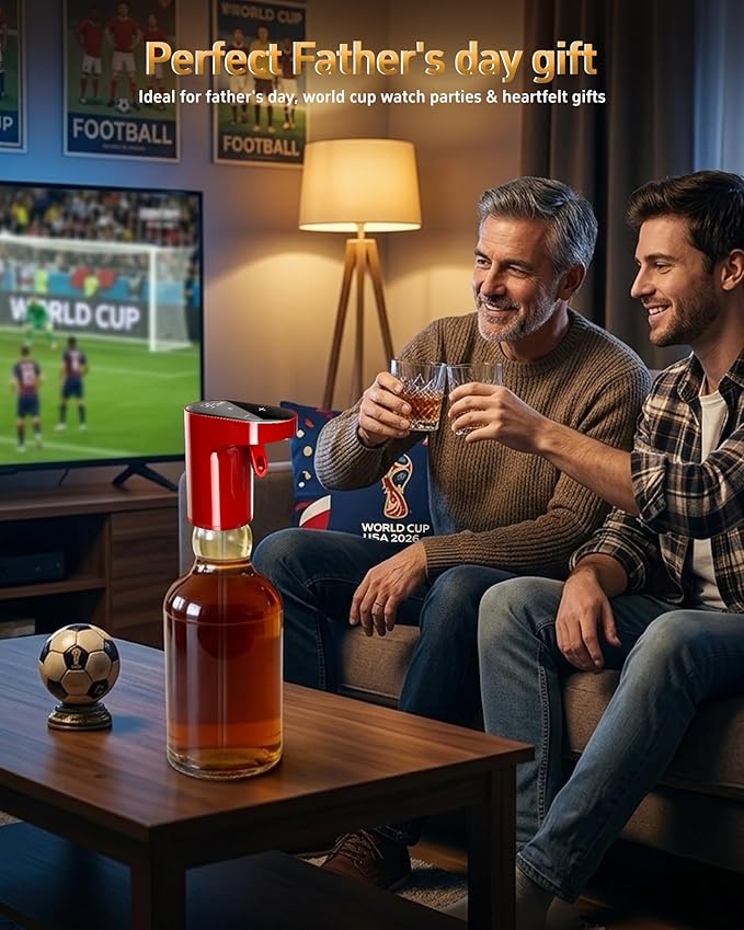 Fathers Day Gift|World Cup Viewing Party Supplies,5-in-1 Electric Wine Decanter & Smart Liquor Dispenser,Automatic Aerator&Pourer with 1-999ml Precision Dosing|Gift for Men,Dad,Whiskey Lovers(Red)