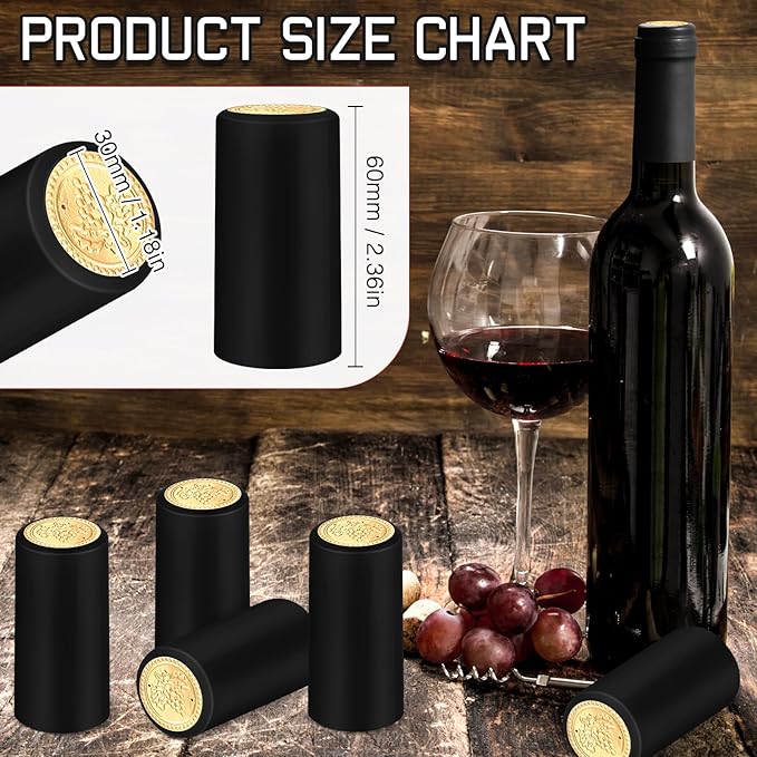 Maxdot 120 Count PVC Heat Shrink Capsules with Storage Box Wine Bottle Sealer for Cruise Shrink Wrap Bottle Corks Capsules for Professional Making Wine Cellars and Home(Black)