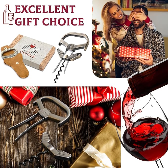 Ah So Wine Opener for Vintage Bottles, Old Wine Corkscrew with Portable Leather Case, Two Prong Cork Puller, for Wine Connoisseurs & Collectors to Uncork, Ideal Gifts for Wine Lovers (Classic Bronze)