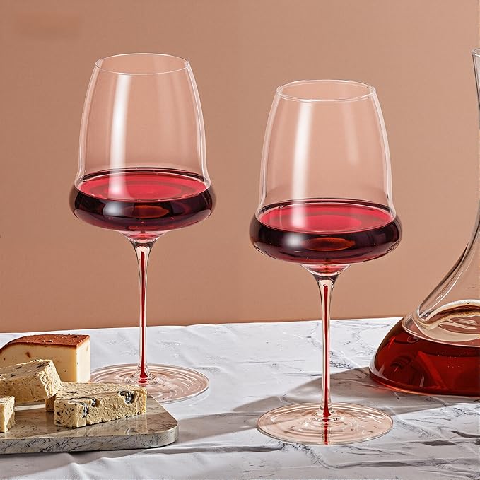 KAMMAK Wine Glasses Set of 2, 24.69 oz Hand Blown Crystal Bordeaux Wine Glasses, Thin Rim & Long Stem, Perfect for Red & White, Daily Use, Wedding or Birthday Gift with Gift Box, Clouds Red