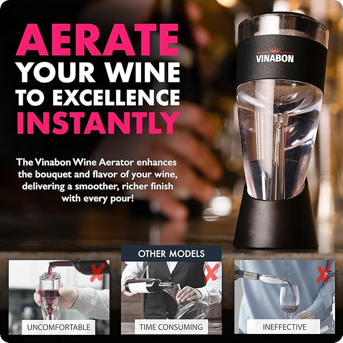 VINABON Red Wine Air Aerator – Updated 2026 Professional-Quality Multi-Stage Wine Decanter with Aerator – Improves Wine Flavor, Filters Impurities, Prevents Drips and Spills. Includes WineGuide Ebook