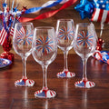 SiliFine 4 Pcs Independence Day 4th of July Party Stemmed Wine Glasses Hand Painted Fireworks USA American Flag Star Drinking Cup Wine Glasses Gifts for Birthday Theme Holiday Party Supplies