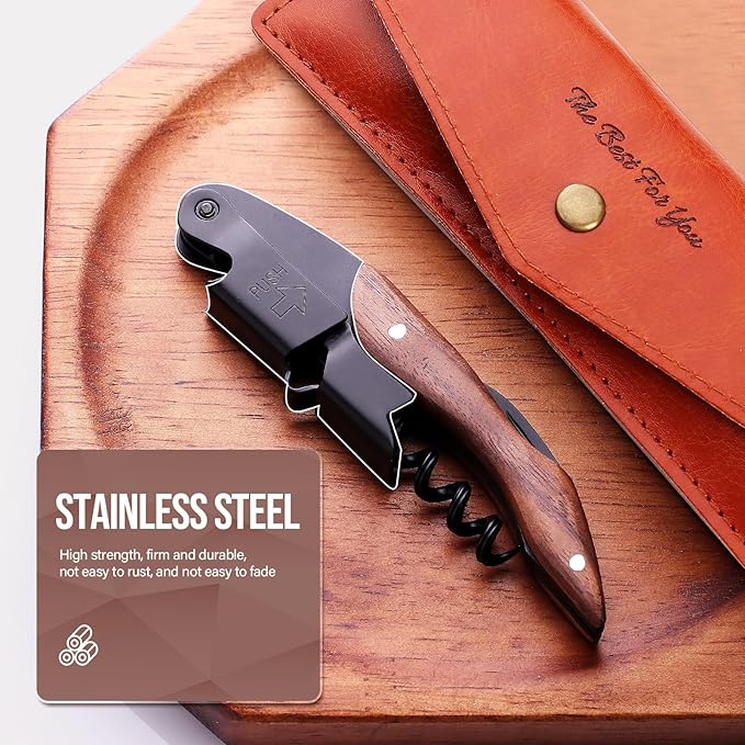 wine opener Professional Corkscrews for Wine Bottles w/Foil Cutter and Cap Remover - Manual Wine Key for Servers, Waiters, Bartenders and Home Use - Classic Rosewood