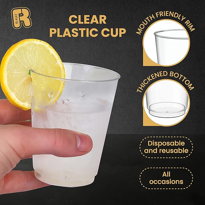 R-kay Clear Plastic Cups, 50 Pack Heavy Duty 10 OZ Disposable cups, Plastic cocktail Glasses, Heavy Duty Clear Disposable Cocktail Glasses