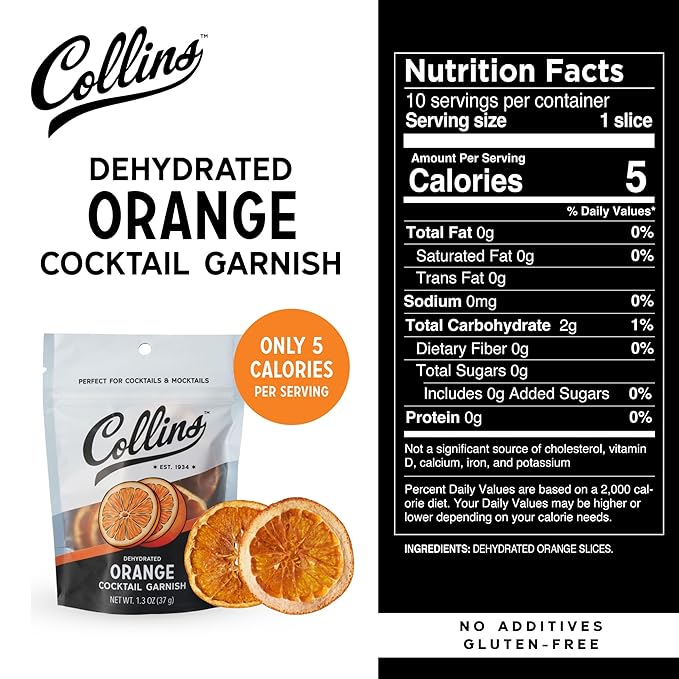 Collins Dehydrated Orange Cocktail Garnish Slices, 1.3 oz, Perfect for Old Fashioneds, Negronis, Mocktails & Desserts – Premium Drink & Food Garnish – 1.3 oz