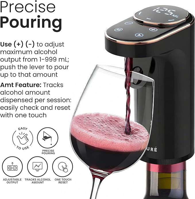 5-in-1 Electric Liquor Dispenser with Wine Aerator - Smart Drink Dispenser Whiskey Pump - Alcohol Output 1-999mL - Mothers Day Gift Essential - LED Touch Screen - Birthday Gift Men Women