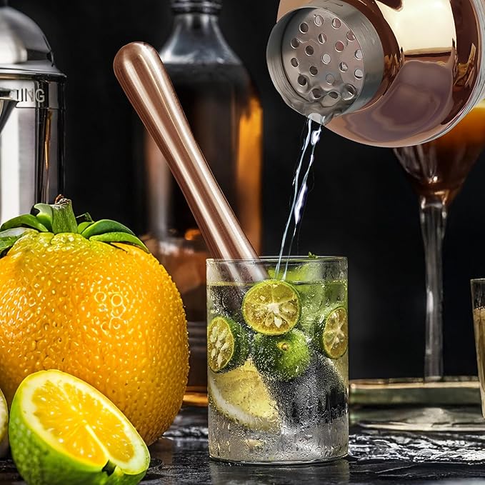 Cocktail Shaker Set - Bartender Shaker Kit with Mixing Tools & Stainless Steel Strainer, Premium Bar Tool Set for Crafting Martinis & Whiskey Cocktails (Rosegold)