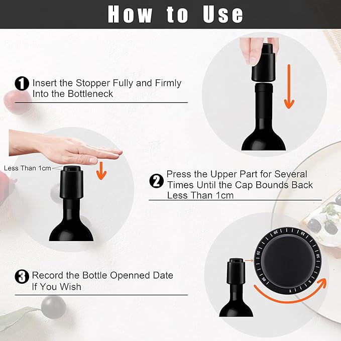 Wine Stoppers Vacuum, Reusable Silicone Wine Bottle Stopper Wine Saver Wine Preserver with Date Dial, Best Christmas and Birthday Gifts - 2 Pack