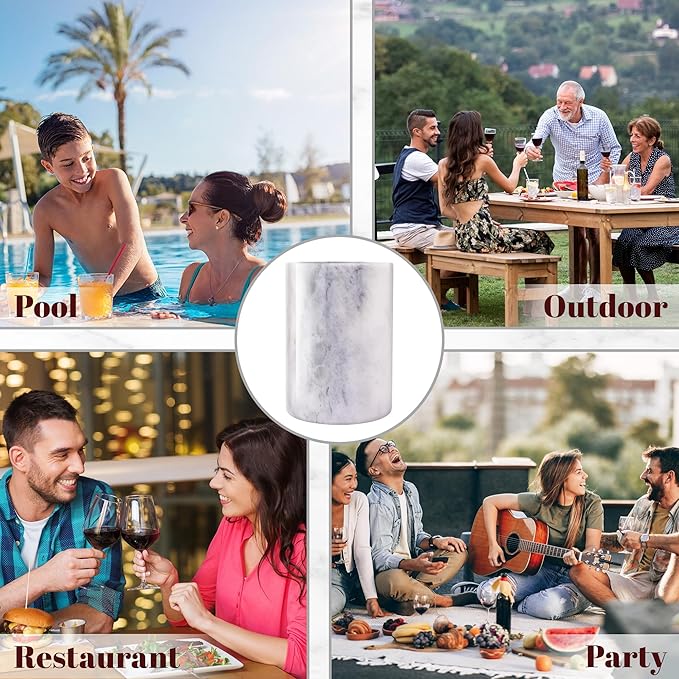Marble Wine Bottle Chiller Bucket, Marble Wine and Champagne Cooler Chiller, Keep Wine and Beverages Cold, Ideal Gift for Wine Lovers, Holds Any 750ml Bottle