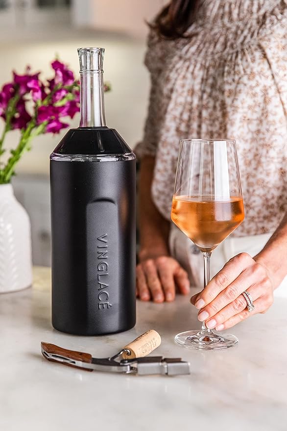 Vinglacé Wine Bottle Chiller- Portable Champagne Insulator- Stainless Steel Wine Cooler Sleeve - Keeps Wine Cold (Black)