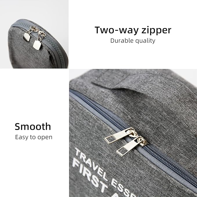 TOPASION Empty First Aid Bags, Travel Medicine Bag, Medical Supplies Organizer Bag, Portable Kit for Traveling, Car, Home, Camping, Office, Hiking, Outdoor (Cationic Grey)