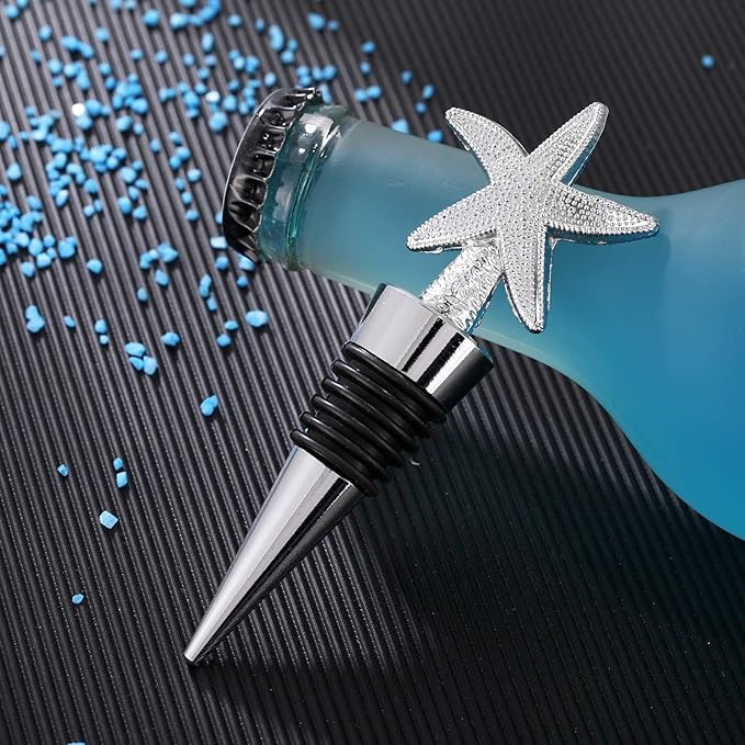 24PCS Valentine's Day Wedding Favors for Guests,Nautical Wine Stopper Party Favor Zinc Alloy Decoration Starfish Bridal Shower Gifts Wine Stoppers Keep Wine Fresh(24,Sliver Starfish)