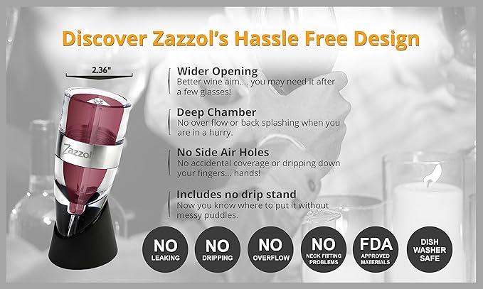 Zazzol Wine Aerator Decanter - Multi Stage Design with Gift Box - Recommended by Business Insider Luxury Aluminum Ring