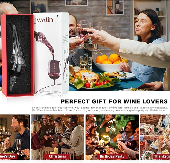 Wine Aerator Pourer & Vacuum Pump Stopper Gift Set – Enhance Flavor, Preserve Freshness, No-Drip Pour, Perfect Wine Accessories Gift for Wine Lovers