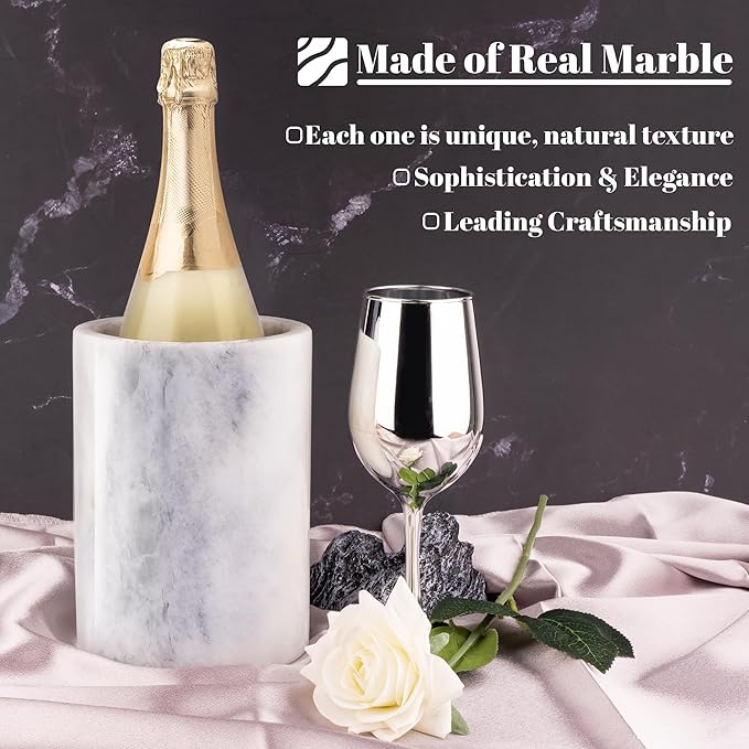 Marble Wine Bottle Chiller Bucket, Marble Wine and Champagne Cooler Chiller, Keep Wine and Beverages Cold, Ideal Gift for Wine Lovers, Holds Any 750ml Bottle