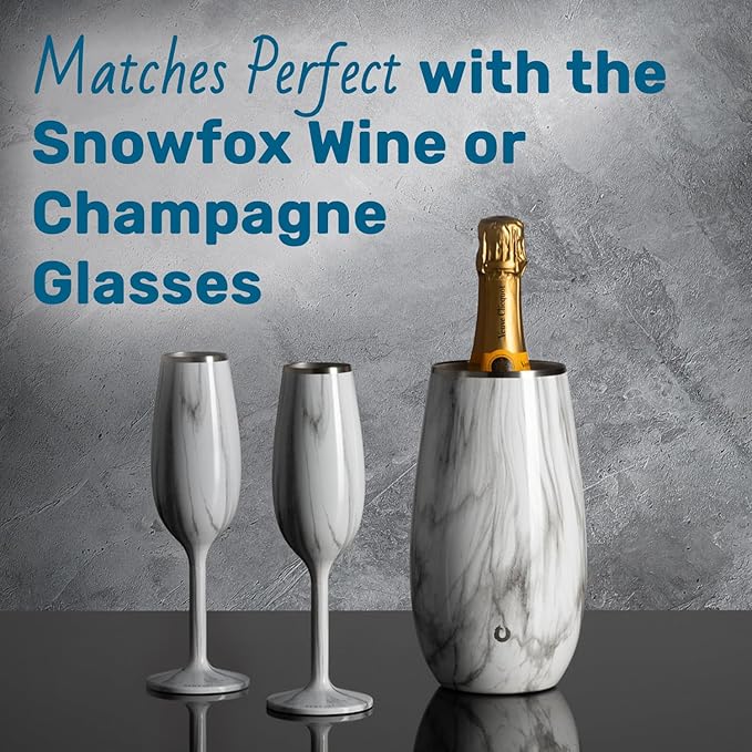 SNOWFOX Premium Vacuum Insulated, Triple Walled, Stainless Steel Wine Chiller w/Optimal fit to keep wine cold longer. Fits most Wine and Champagne Bottles. Non-Slip Silicon Base, Steel