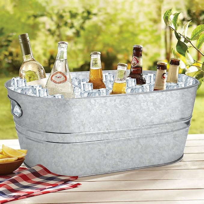 2 Pack 4 Gallon Galvanized Tub Ice Buckets for Parties Portable Beverage Tub Champagne Bucket Metal Ice Buckets for Cocktail Bar with Ice Scoop