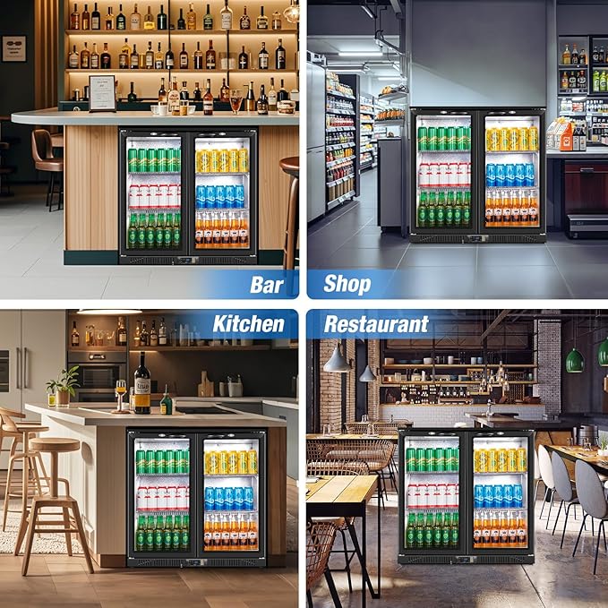 Beverage Refrigerator Under Counter, Back Bar Cooler with 2 Glass Door, Commercial Display Fridge 35.42 Inch Wide 7.4 Cu.Ft, Drink Fridge for Beer Soda Wine, Beverage Cooler for Kitchen Shop Bar