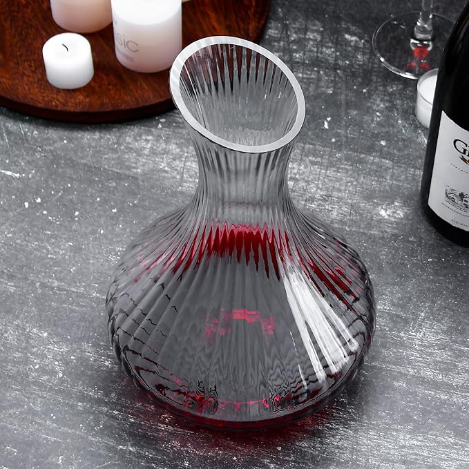 Wine Decanter Aerator Carafe, 53oz/1600ml Glass Wine Aerator with Vertical Stripe Design, Large Capacity Glass Carafe for Wine Aeration, Perfect for Wine Aeration and Display (53 oz)