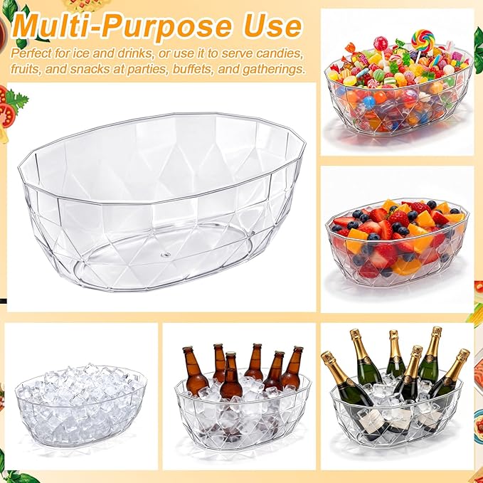 6 Pcs 3 L Ice Buckets with Scoops and Tongs Clear Plastic Ice Bucket Beverage Tubs Acrylic Champagne Cooler for Cocktail Bar Drink Cooler Holder for Mimosa Bar Supplies Chiller Bin