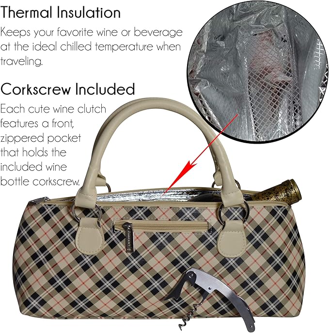 Primeware Wine Clutch Bag Thermal Insulated Wine Carrier Tote Holds Red and White Wine 750 Milliliter Bottle Includes Portable Waiter Style Corkscrew