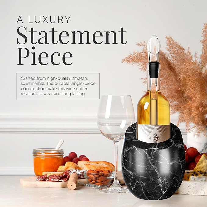 Homeries Marble Wine Chiller Bucket - Wine & Champagne Cooler for Parties, Dinner – Keep Wine & Beverages Cold, Wine Chillers for Bottles – Holds Any 750ml Bottle (Black)