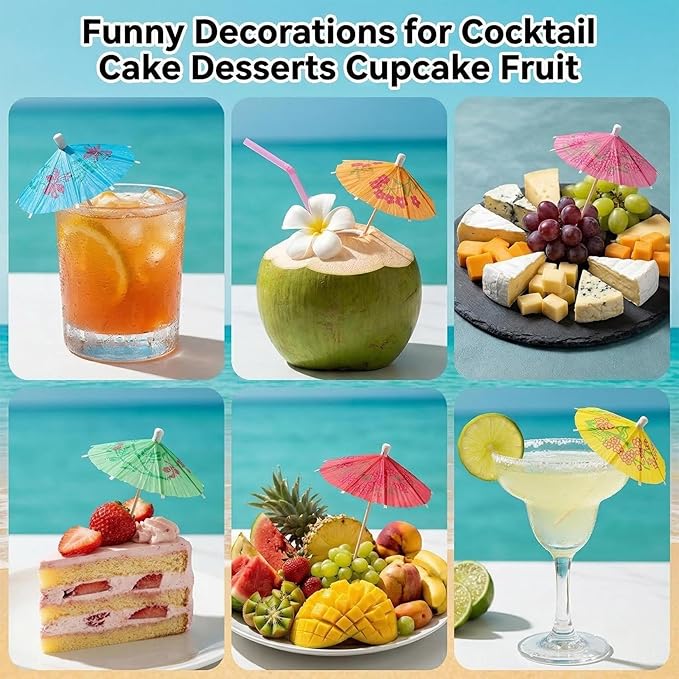 Cocktail Umbrellas - 50PACK Drink Umbrellas for Drinks, Paper Mini Umbrella for Drinks Hawaiian Cupcake Toppers Cocktail Garnishes Colorful Paper Toothpicks for Party Decorations