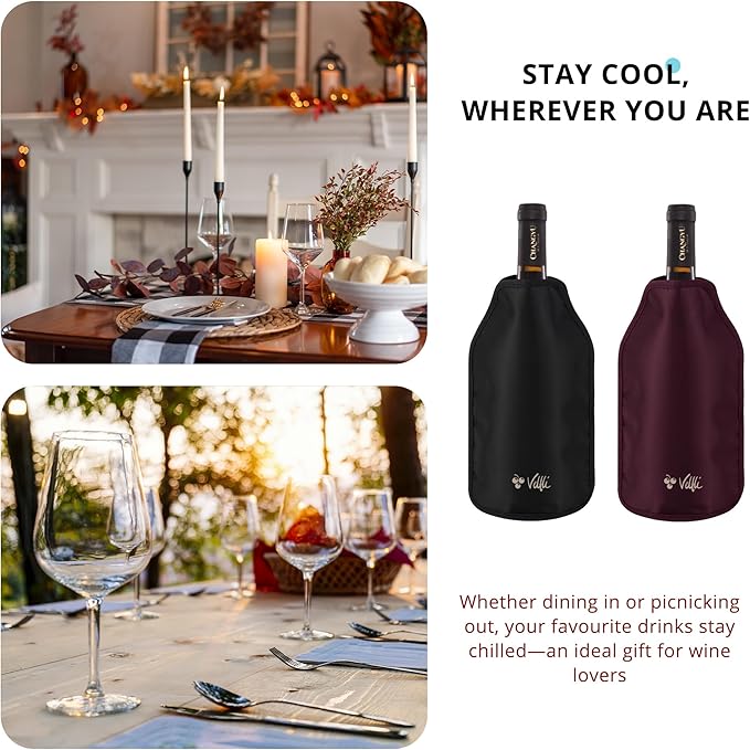 Wine Cooler Sleeve Duo Pack - Perfect for Wine & Champagne Lovers, Multicolor with Classic Black & Rich Burgundy, Stretchable, Flexible, Durable Design, Champagne Cooler Bag - Velfli