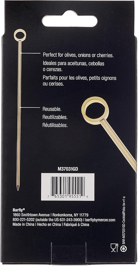 Barfly Cocktail Picks, Circle, Gold Plated, Set 12, 4.5"