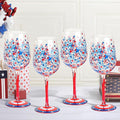 SiliFine 4 Pcs 4th of July Independence Day Party Stemmed Wine Glasses Hand Painted Drinking Cup Wine Glasses Gifts for Birthday Theme Holiday Party Supplies