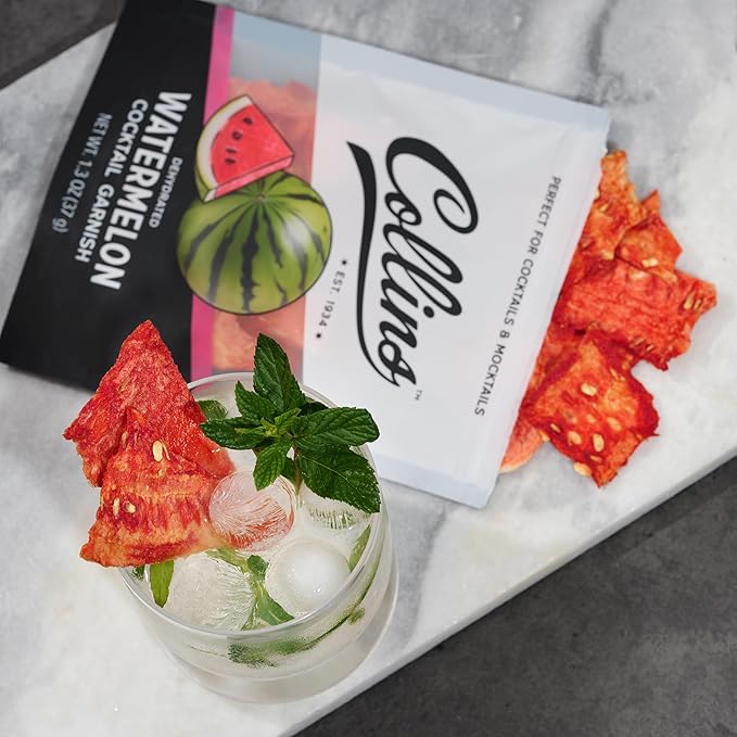 Collins Dehydrated Watermelon Cocktail Garnish Slices, 1.3 oz – Cocktail Garnish – 15 Servings – Dehydrated Watermelon Slices for Margaritas, Spritzes, Palomas, Highballs and Zero Proof Coolers