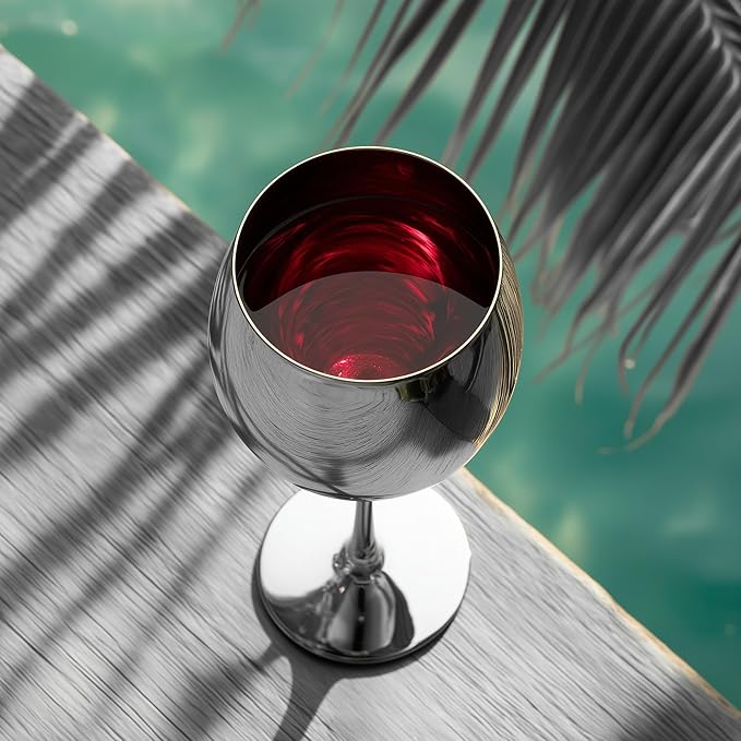 K&K Home Silver Stainless Steel Unbreakable Wine Glasses - 18 oz - Set of 2 Colored, Stemmed Metal Wine Glasses Perfect for Outdoors, Weddings, and Parties (Silver, Set of 2)
