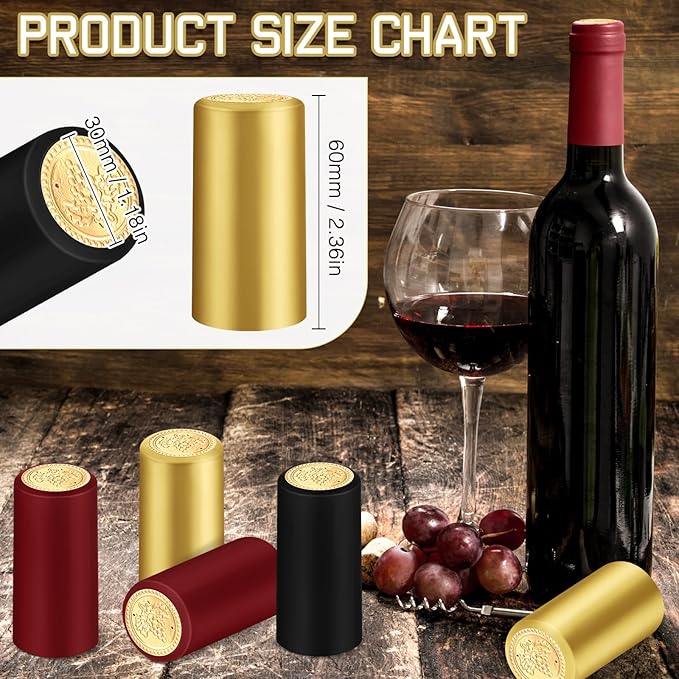 Maxdot 120 Count PVC Heat Shrink Capsules with Storage Box Wine Bottle Sealer for Cruise Shrink Wrap Bottle Corks Capsules for Professional Making Wine Cellars and Home(Red, Gold, Black)