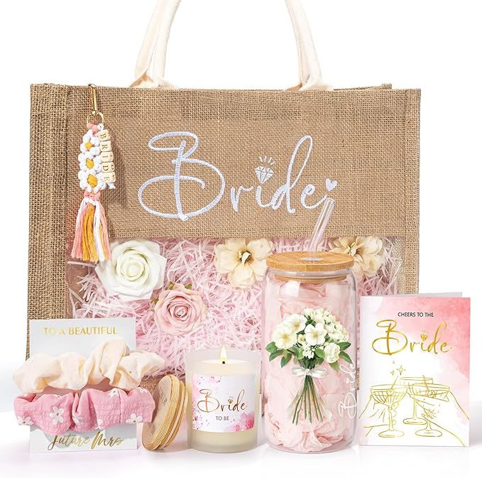 Bridal Shower Gifts, Bride To Be Gifts Box, Bachelorette Engagement Wedding Party Gift, Future Mrs Newly Engaged Ideas for Bride to Be, Bachelor Party Fiance Gift for Women, Bridal Tote Bag Glass Cup