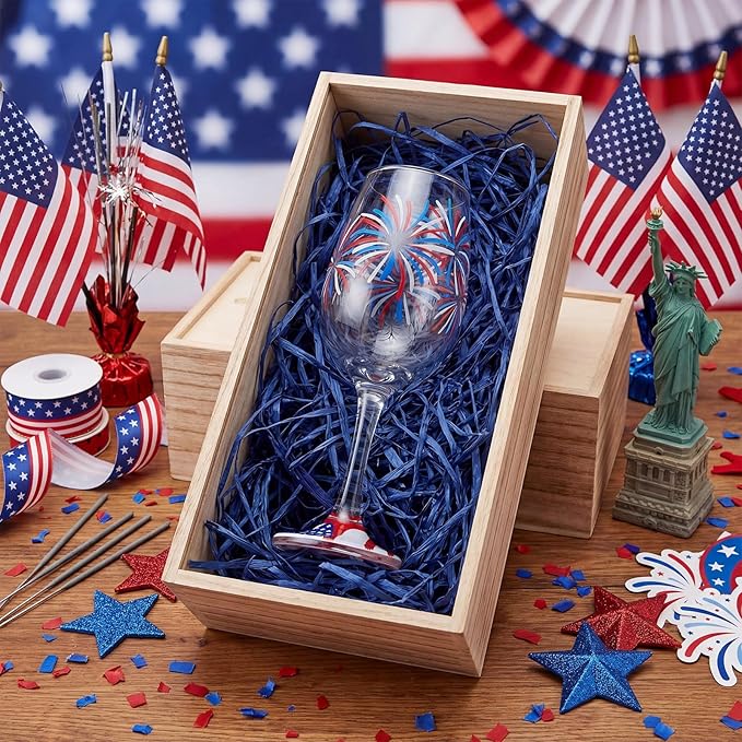 SiliFine 4 Pcs Independence Day 4th of July Party Stemmed Wine Glasses Hand Painted Fireworks USA American Flag Star Drinking Cup Wine Glasses Gifts for Birthday Theme Holiday Party Supplies