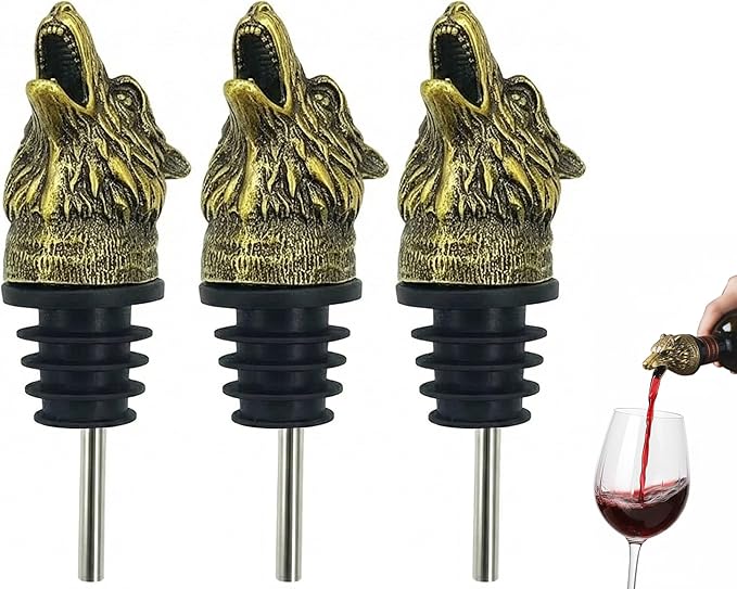 Wolf pour spout Animal head wine pourer Menagerie wine aerator set of 3pcs