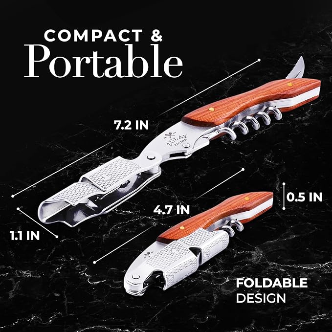 Zulay Kitchen Corkscrew Wine Opener - Premium 420 Stainless Steel & Rosewood Wine Bottle Opener - Double Hinged Opener with Foil Cutter & Cap Remover - Rosewood (Pack of 2)