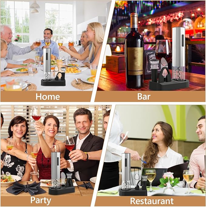 5-in-1 Electric Wine Opener - Auto Wine Bottle Opener with Storage Base,Foil Cutter,Aerating Pourer & Vacuum Stoppers | USB-C Rechargeable | 40+ Opens Per Charge | Gift for Housewarmings