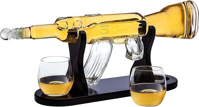 Godinger Gifts for Dad, Whiskey Gifts for Men, Whiskey Decanter Rifle with 2 Whiskey Glasses, Whiskey Decanter Set for Liquor, Scotch, Bourbon Vodka, Gifts for Men Clear