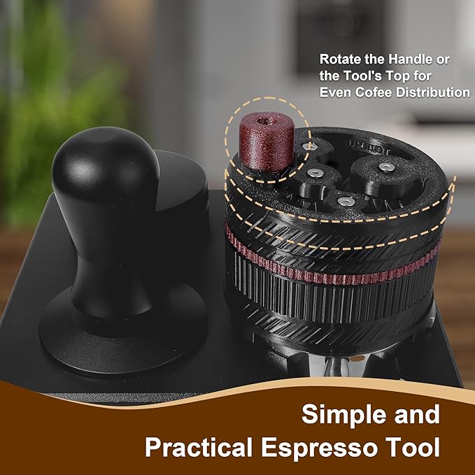 ShanSon WDT Espresso Tool with Brush Base Coffee Powder Distributor Needle WDT Tool for Barista Coffee Bar Espresso Distribution Tool,58mm,Black&Wine Red