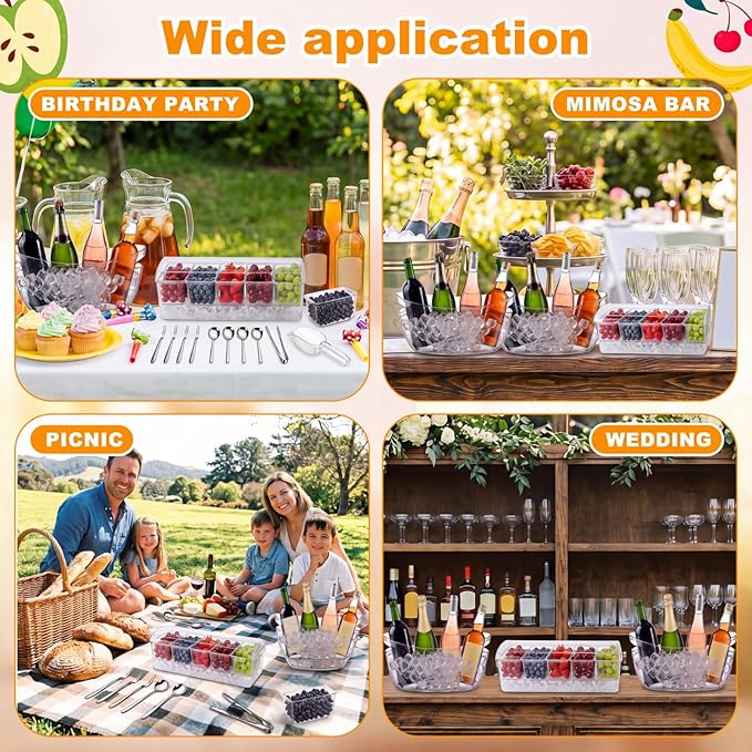 17 Pcs Mimosa Bar Supplies Include Clear Ice Bucket 5l Plastic Wine Tub with Scoops, Garnish Tray Ice Chilled Condiment Server Bar Caddy with Lid Forks Tong for Party Beverage Serving