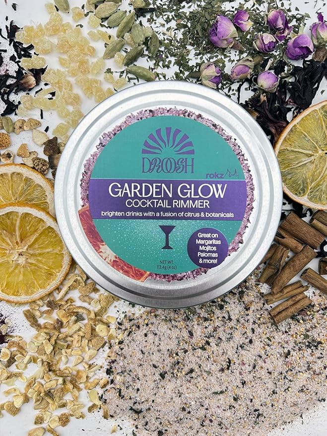 Garden Glow Cocktail Rimmer – Citrus & Botanical Drink Garnish with Hibiscus, Rose, Orange & Mint – Perfect for Margaritas, Mojitos, Palomas, Cocktails, Mocktails, Teas & More