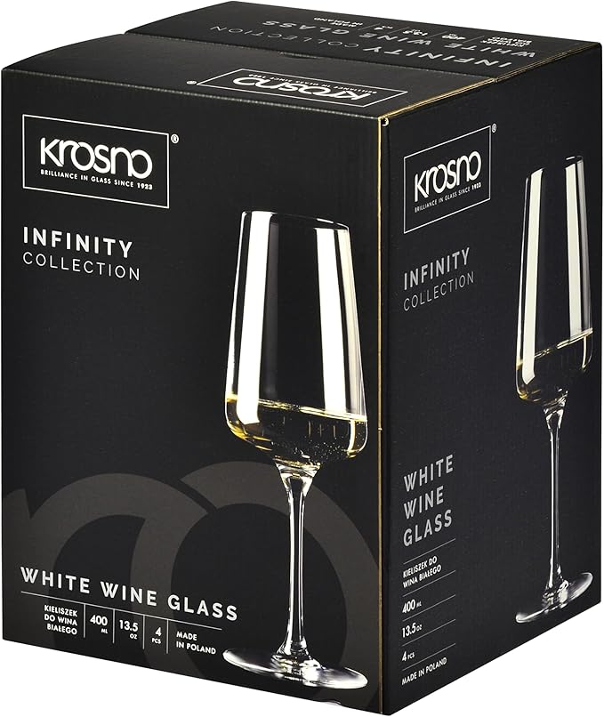 Krosno White and Sparkling Large Wine Glasses Drinking 13,5 oz – Set of 4, Infinity Collection, Elegant Long Stem Cocktail Crystal Set Wedding Gift, Lead-Free Glass, Homes, Restaurants & Kitchen